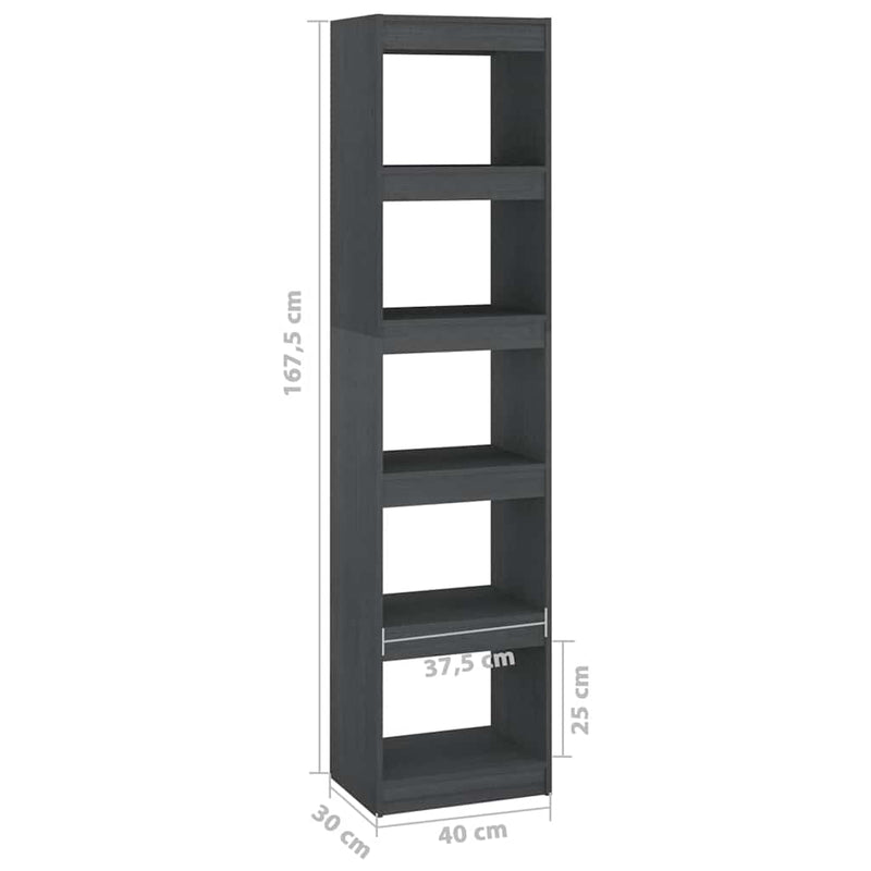 Bibliotecă/Separator cameră, gri, 40x30x167,5 cm lemn masiv pin
