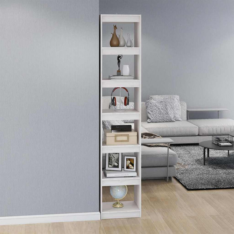 Bibliotecă/Separator cameră, alb, 40x30x199 cm, lemn masiv pin
