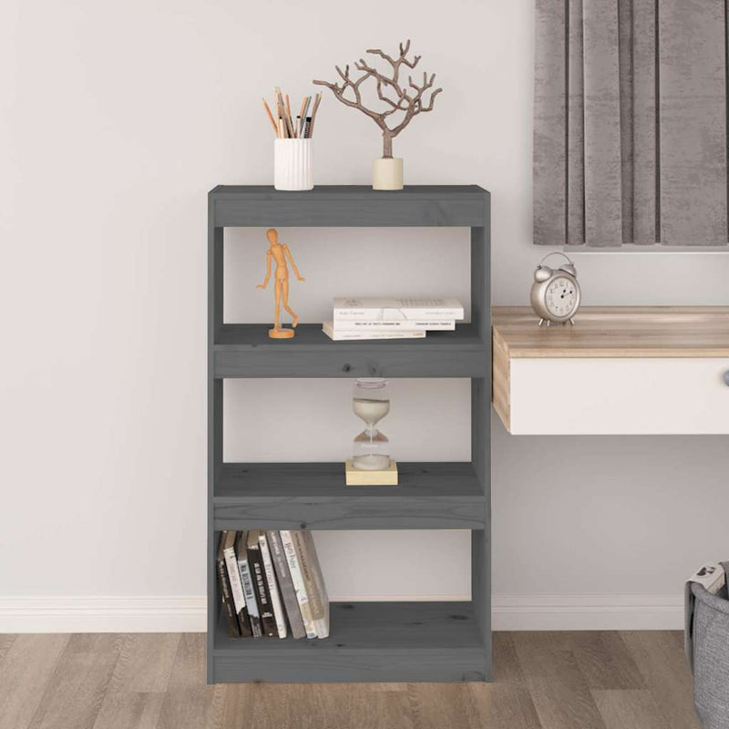 Bibliotecă/Separator cameră gri 60x30x103,5 cm, lemn masiv pin