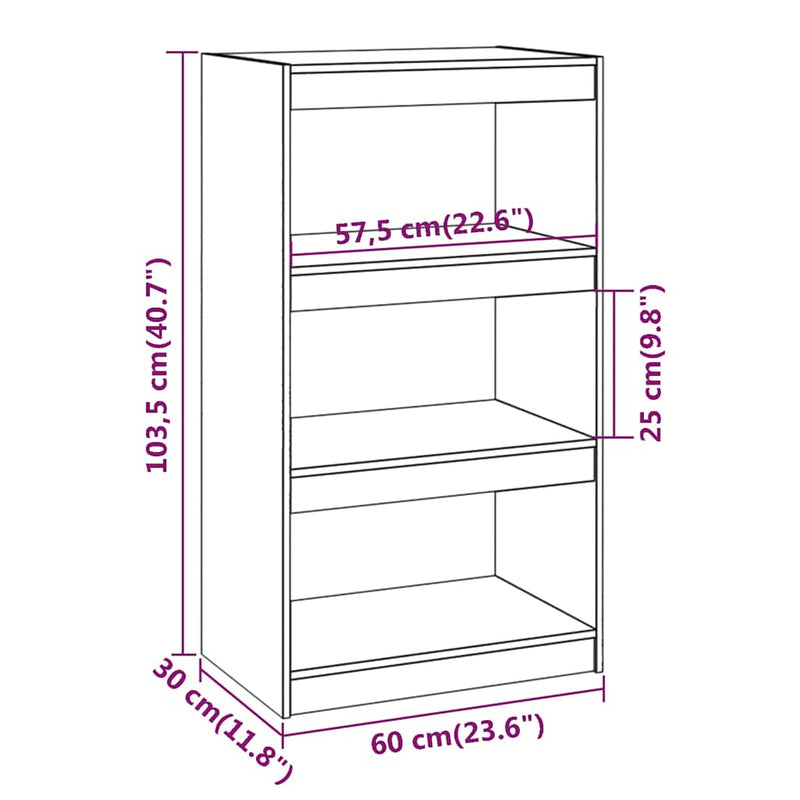 Bibliotecă/Separator cameră gri 60x30x103,5 cm, lemn masiv pin