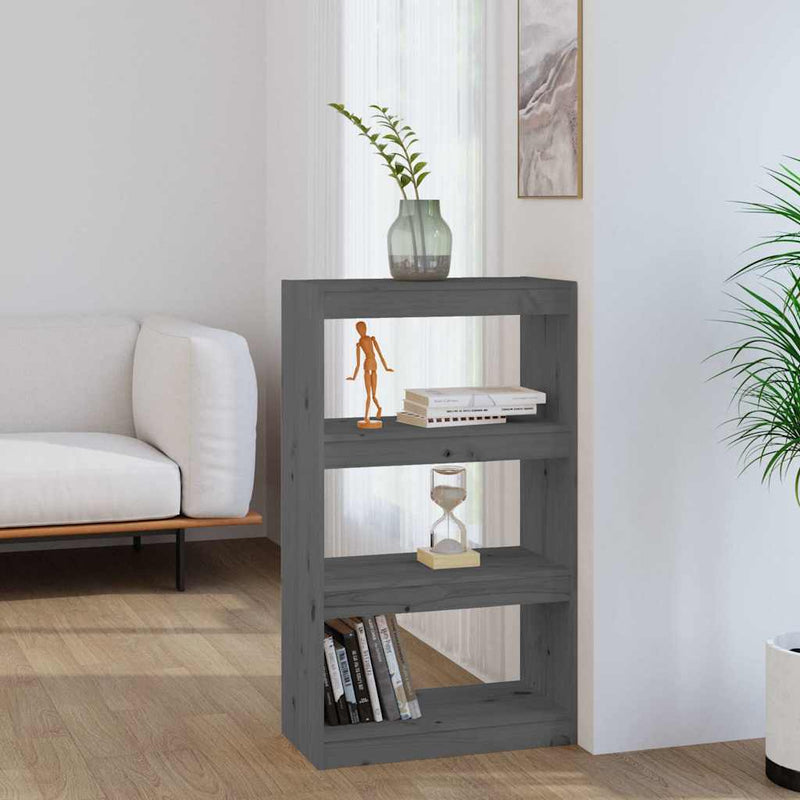 Bibliotecă/Separator cameră gri 60x30x103,5 cm, lemn masiv pin