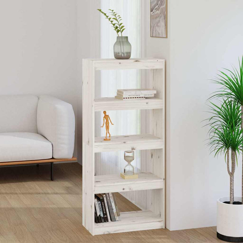 Bibliotecă/Separator cameră alb 60x30x135,5 cm lemn masiv pin