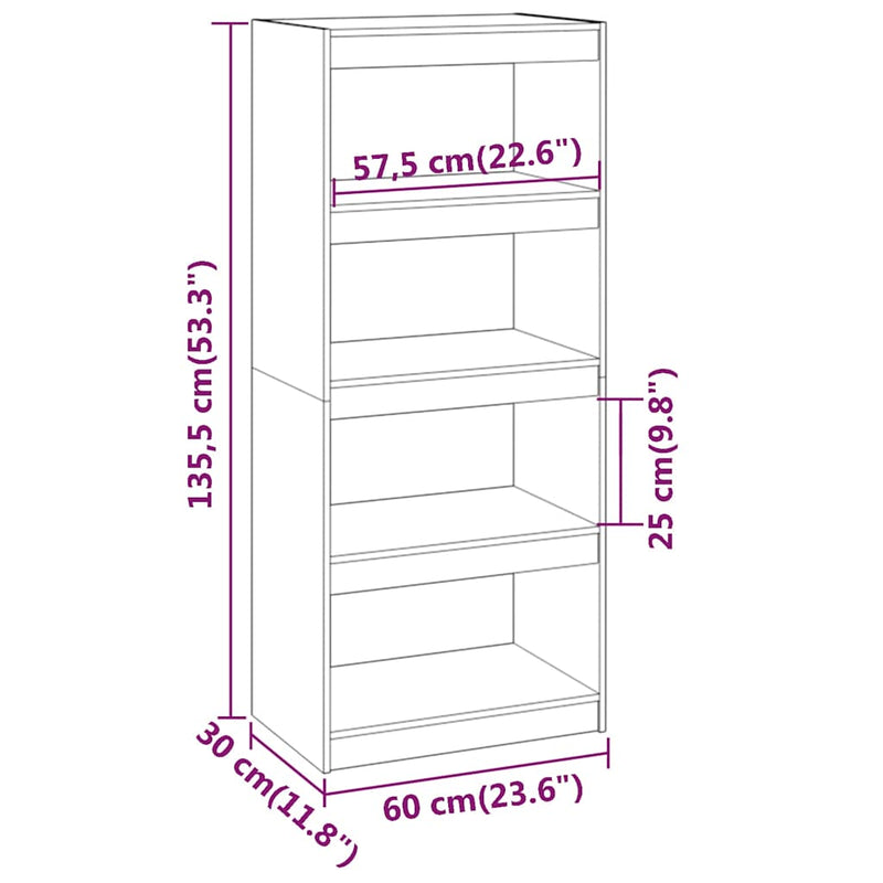 Bibliotecă/Separator cameră gri, 60x30x135,5 cm, lemn masiv pin