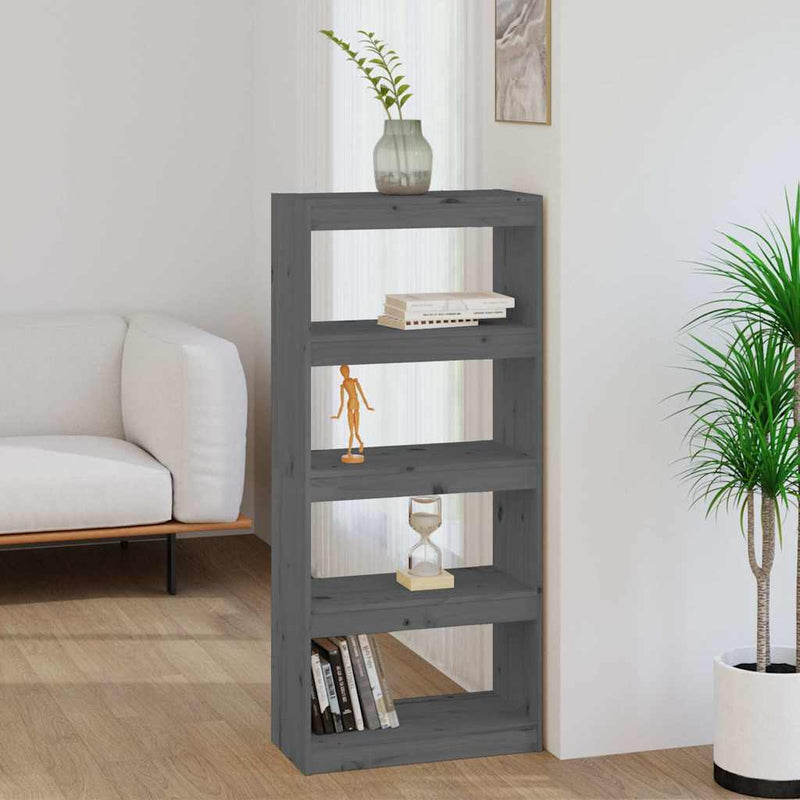 Bibliotecă/Separator cameră gri, 60x30x135,5 cm, lemn masiv pin