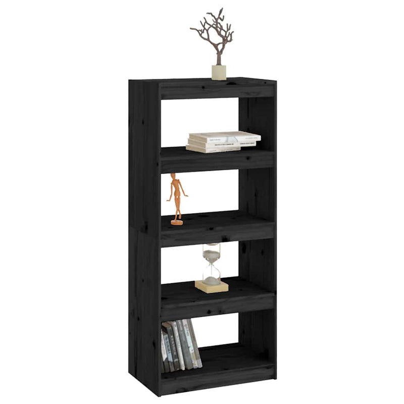 Bibliotecă/Separator cameră negru 60x30x135,5 cm lemn masiv pin