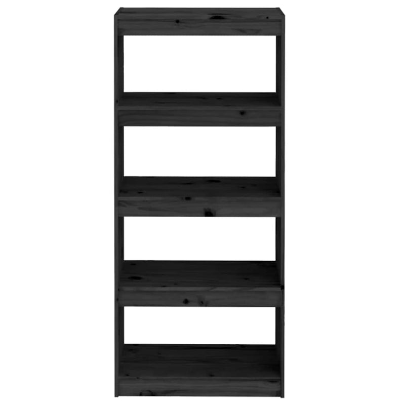 Bibliotecă/Separator cameră negru 60x30x135,5 cm lemn masiv pin