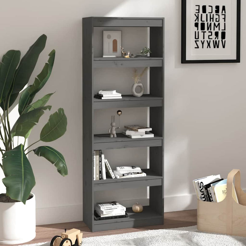 Bibliotecă/Separator cameră, gri, 60x30x167,5 cm lemn masiv pin
