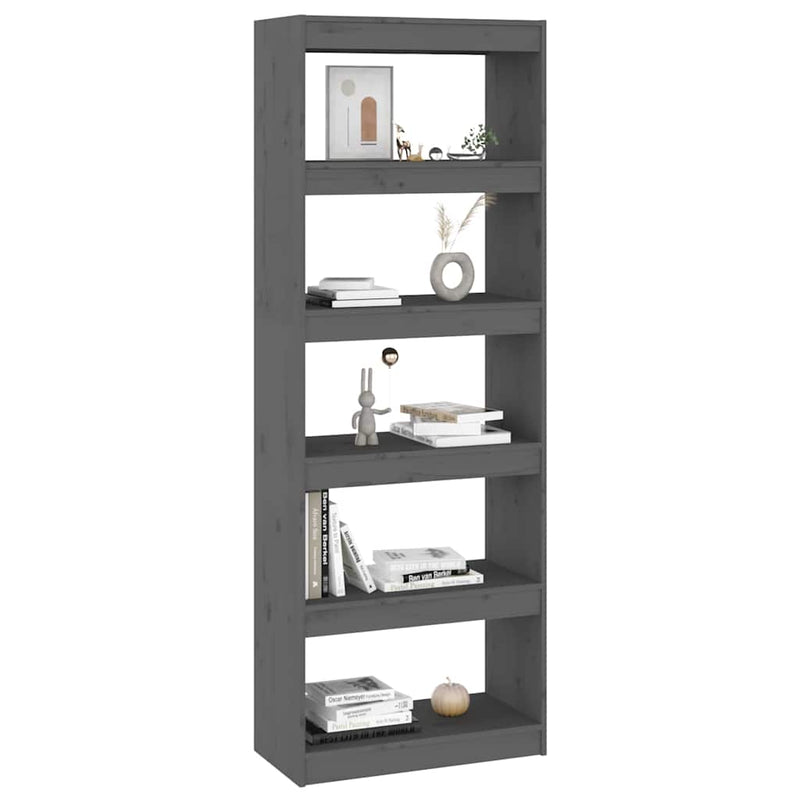 Bibliotecă/Separator cameră, gri, 60x30x167,5 cm lemn masiv pin