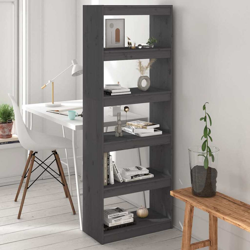 Bibliotecă/Separator cameră, gri, 60x30x167,5 cm lemn masiv pin