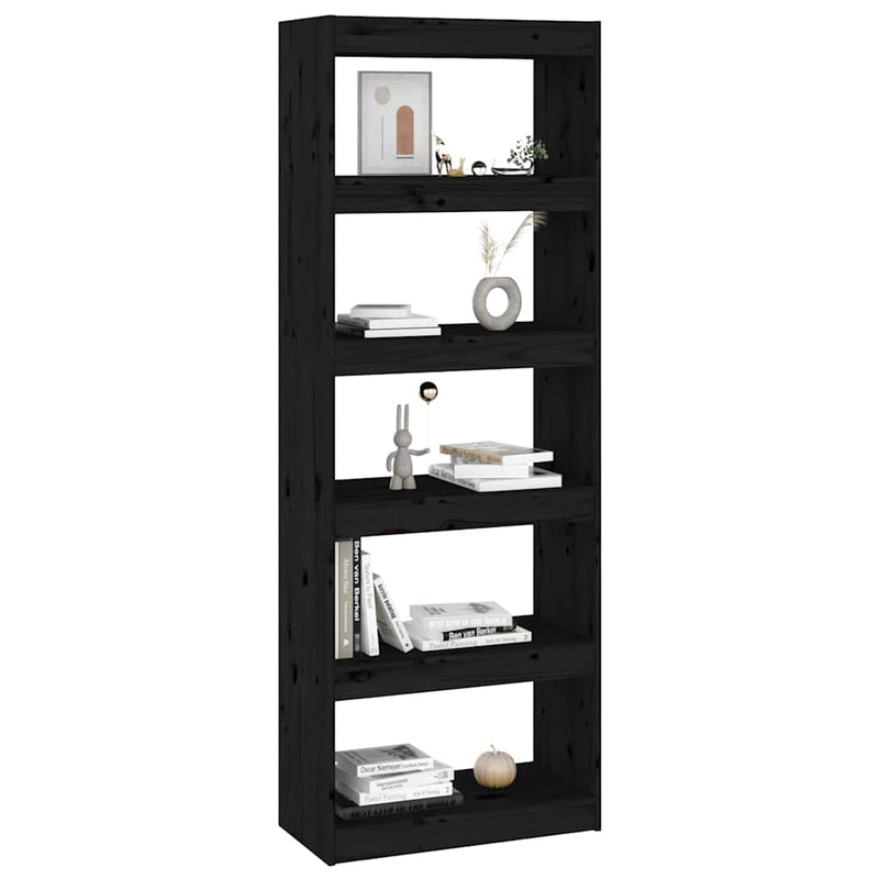 Bibliotecă/Separator cameră negru 60x30x167,5 cm lemn masiv pin