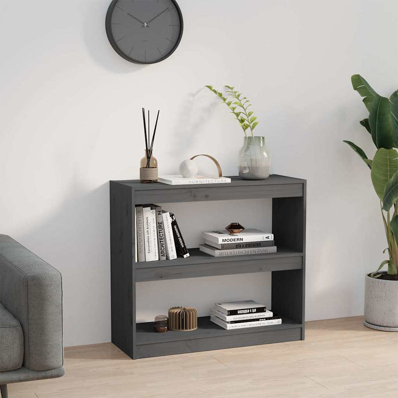 Bibliotecă/Separator cameră gri 80x30x71,5 cm lemn masiv de pin