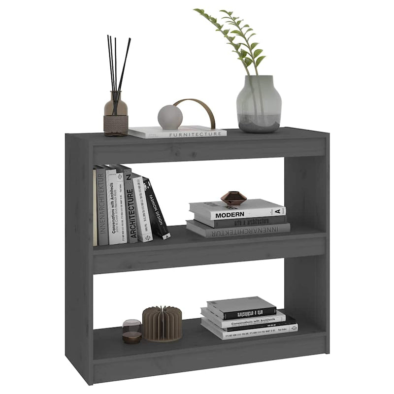Bibliotecă/Separator cameră gri 80x30x71,5 cm lemn masiv de pin