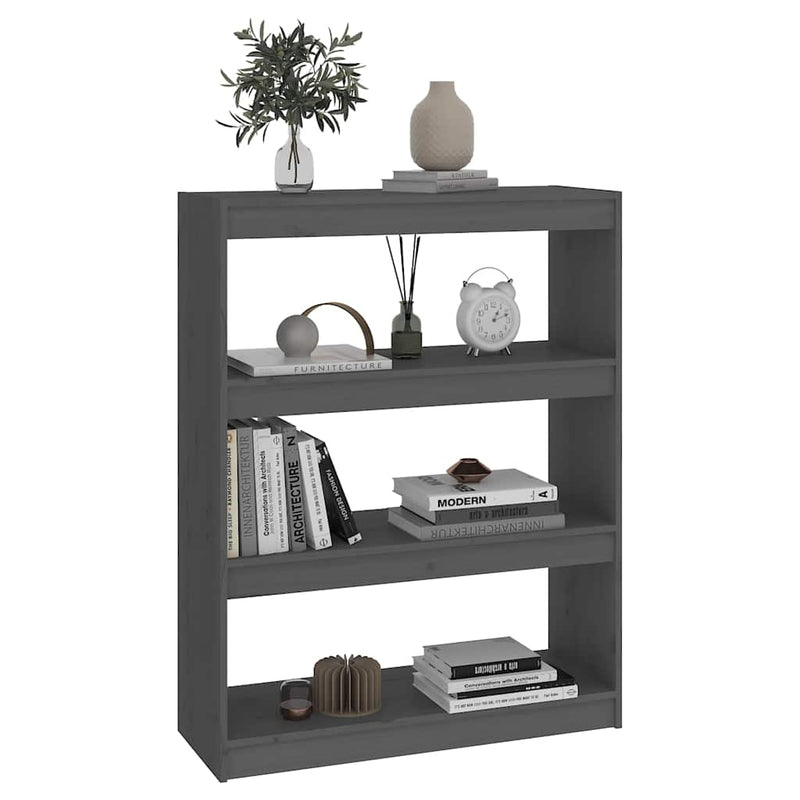 Bibliotecă/Separator cameră gri, 80x30x103,5 cm lemn masiv pin