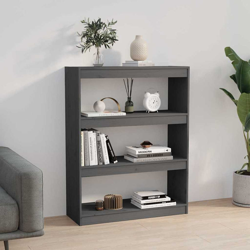 Bibliotecă/Separator cameră gri, 80x30x103,5 cm lemn masiv pin