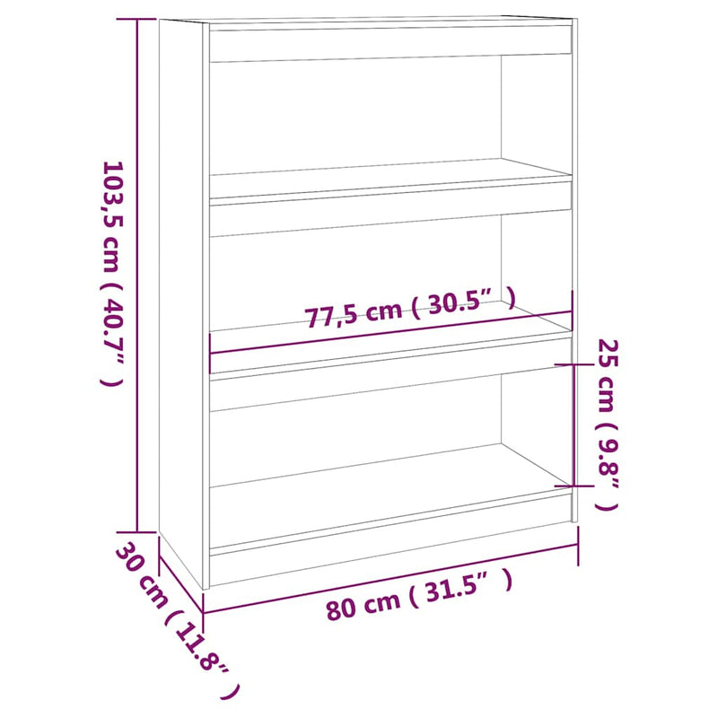 Bibliotecă/Separator cameră gri, 80x30x103,5 cm lemn masiv pin