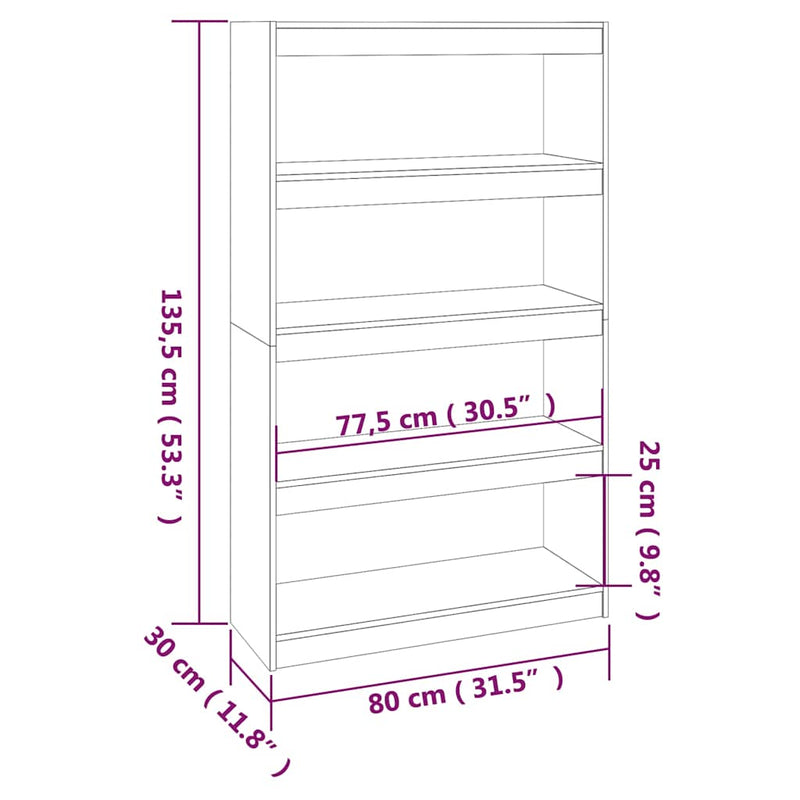 Bibliotecă/Separator cameră maro miere 80x30x135,5 cm lemn pin