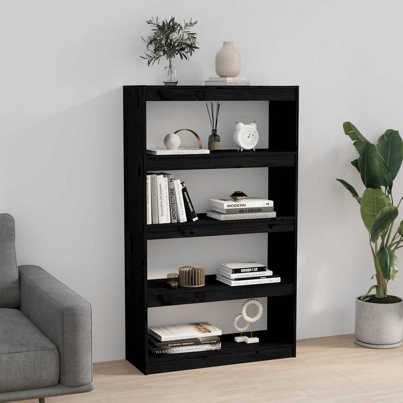 Bibliotecă/Separator cameră negru 80x30x135,5 cm lemn masiv pin