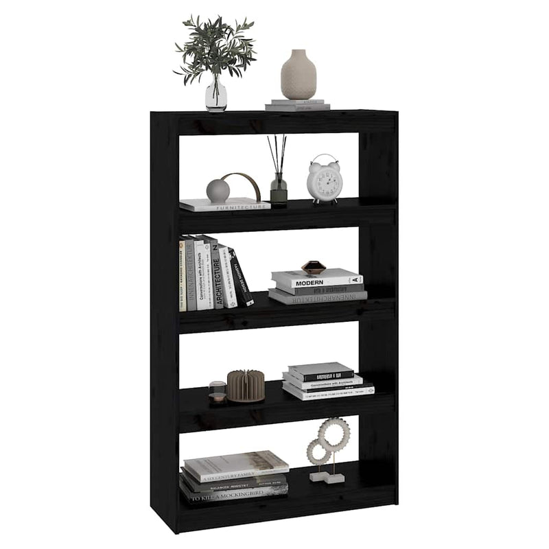 Bibliotecă/Separator cameră negru 80x30x135,5 cm lemn masiv pin