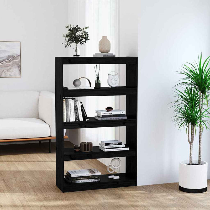 Bibliotecă/Separator cameră negru 80x30x135,5 cm lemn masiv pin