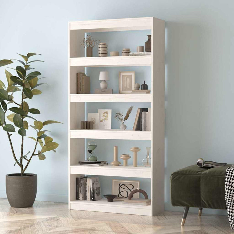 Bibliotecă/Separator cameră, alb, 80x30x167,4 cm lemn masiv pin