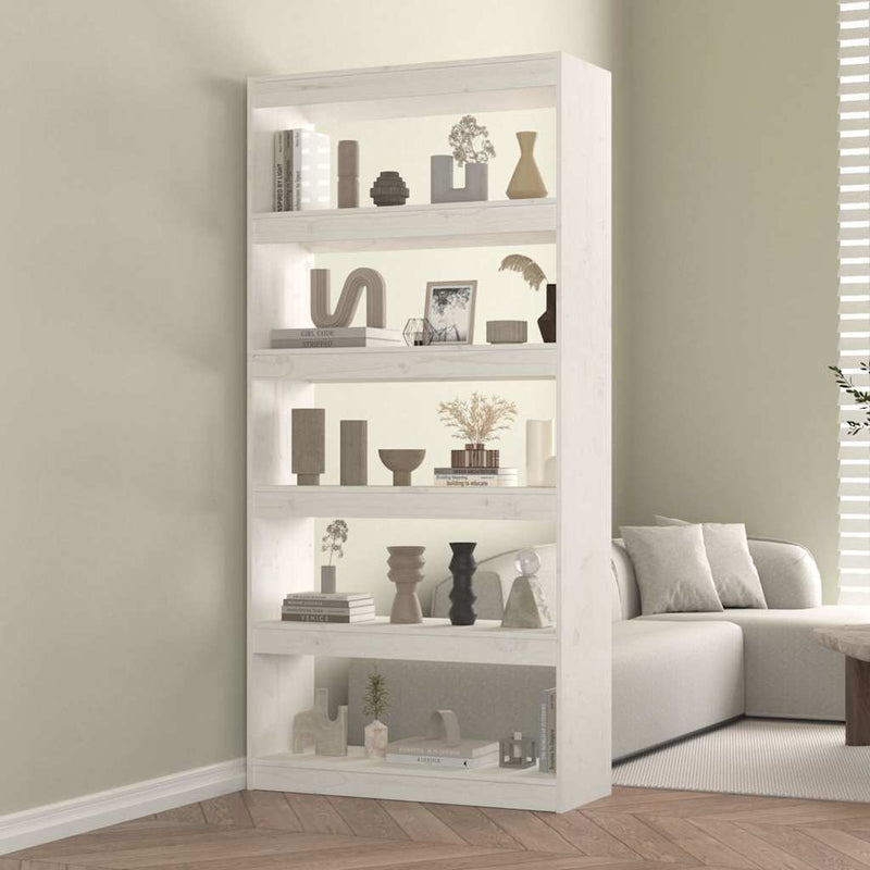 Bibliotecă/Separator cameră, alb, 80x30x167,4 cm lemn masiv pin