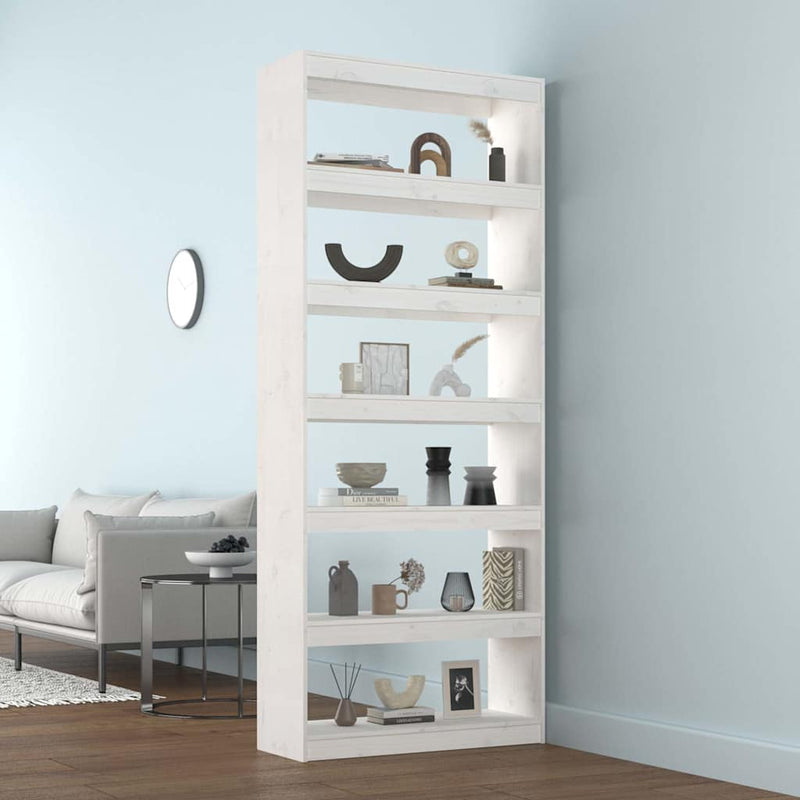 Bibliotecă/Separator cameră, alb, 80x30x199,5 cm lemn masiv pin