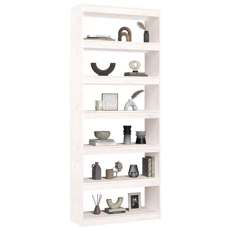 Bibliotecă/Separator cameră, alb, 80x30x199,5 cm lemn masiv pin