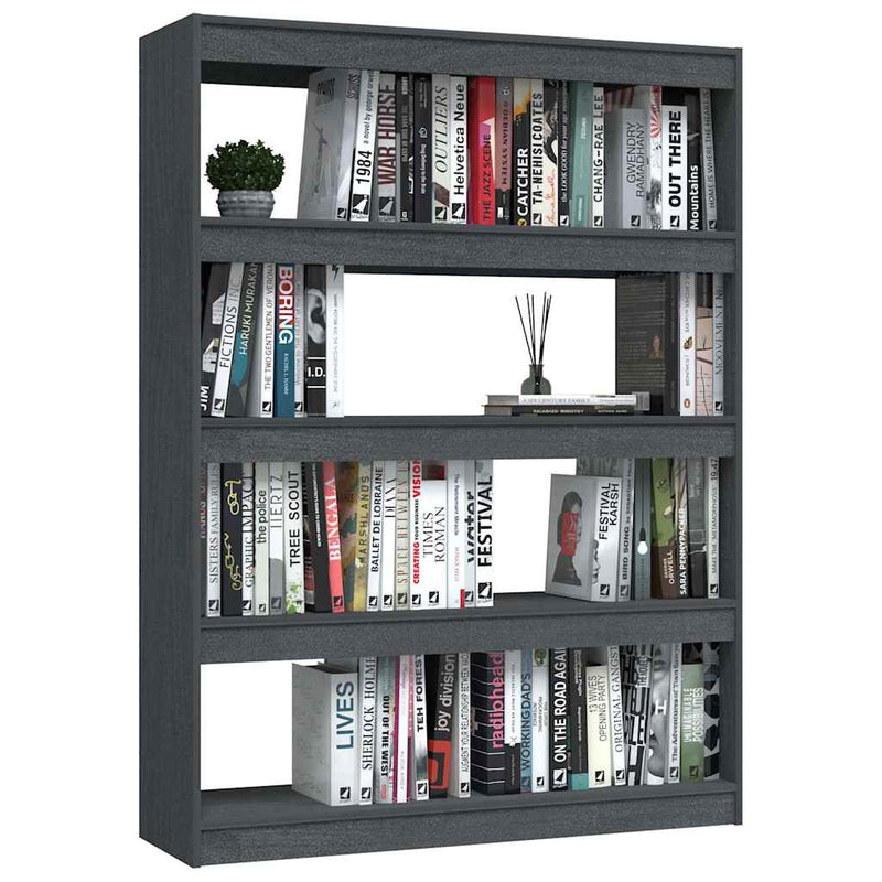 Bibliotecă/Separator cameră gri 100x30x135,5 cm lemn masiv pin