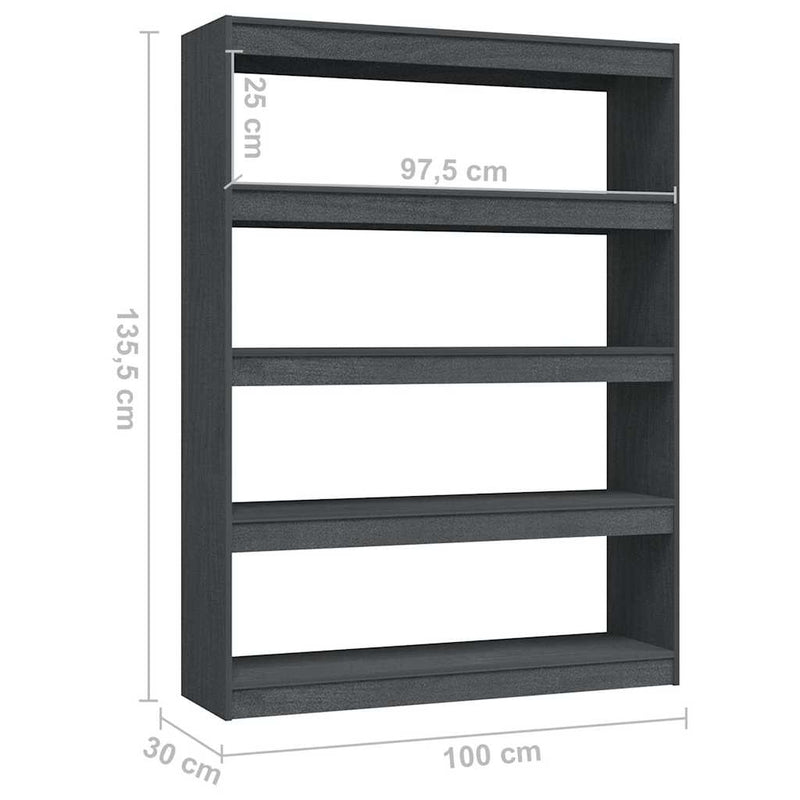 Bibliotecă/Separator cameră gri 100x30x135,5 cm lemn masiv pin