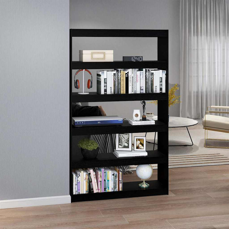 Bibliotecă/Separator cameră, negru,100x30x167,5 cm, pin masiv
