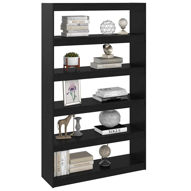 Bibliotecă/Separator cameră, negru,100x30x167,5 cm, pin masiv