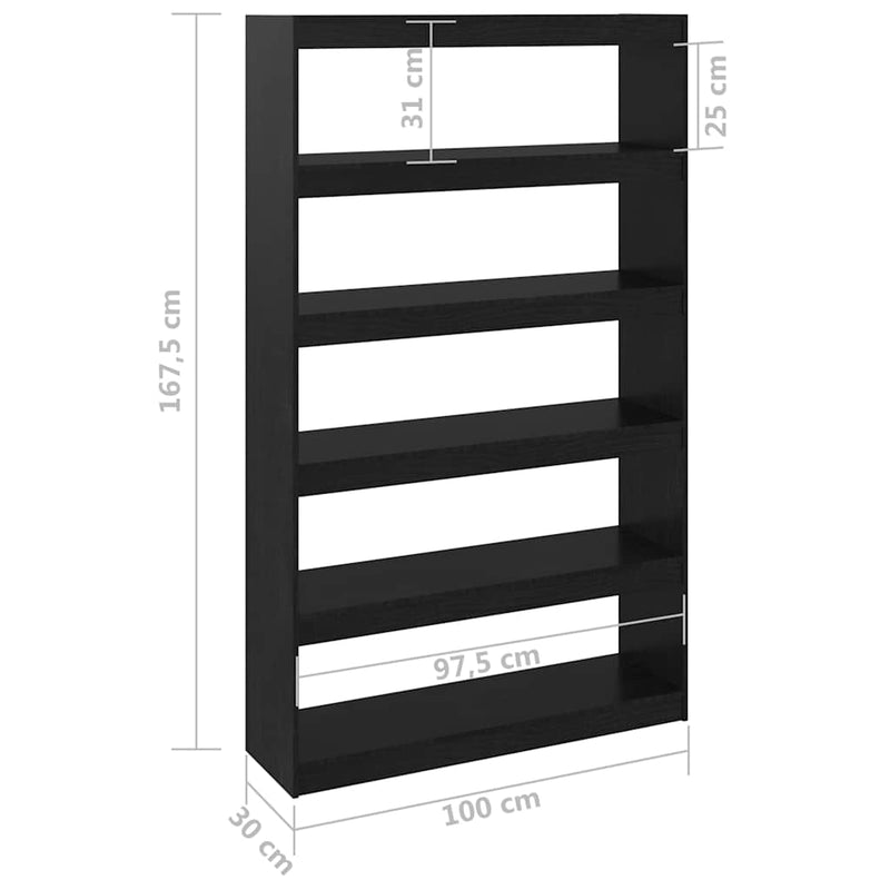 Bibliotecă/Separator cameră, negru,100x30x167,5 cm, pin masiv