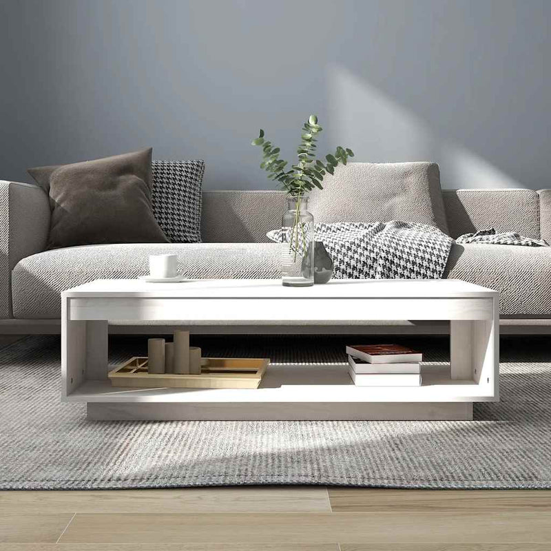 Măsuță de cafea, alb, 110x50x33,5 cm, lemn masiv de pin