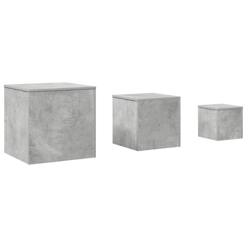 Mese laterale, 3 buc., gri beton, lemn compozit