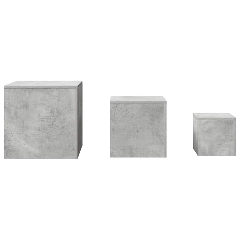 Mese laterale, 3 buc., gri beton, lemn compozit