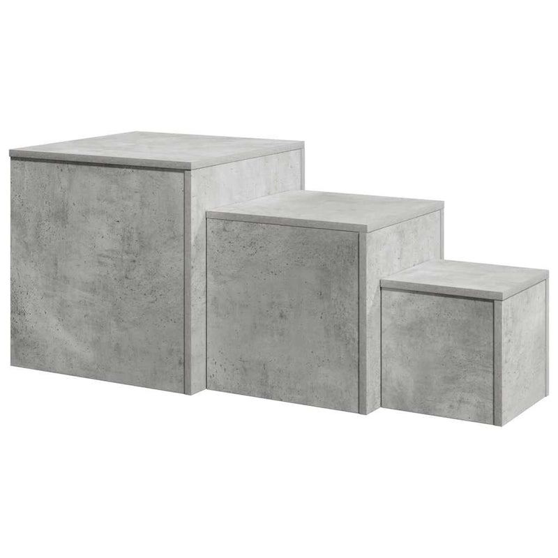 Mese laterale, 3 buc., gri beton, lemn compozit