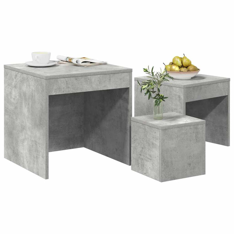 Mese suprapuse, 3 buc., gri beton, lemn prelucrat