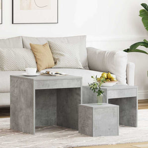Mese suprapuse, 3 buc., gri beton, lemn prelucrat