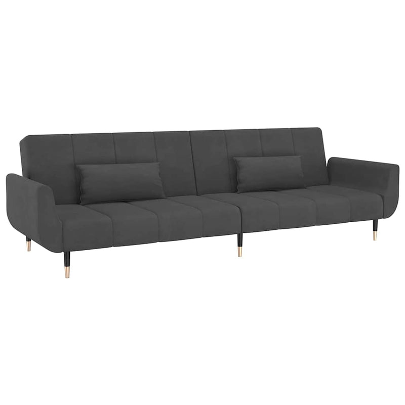 Canapea extensibilă cu 2 locuri, 2 perne, gri închis, catifea