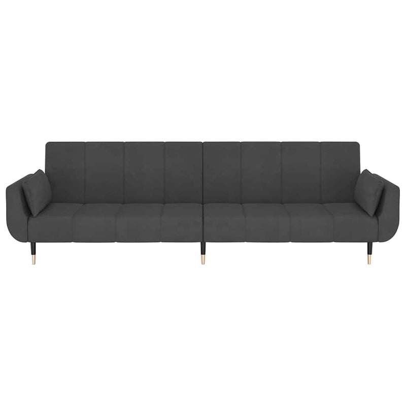 Canapea extensibilă cu 2 locuri, 2 perne, gri închis, catifea