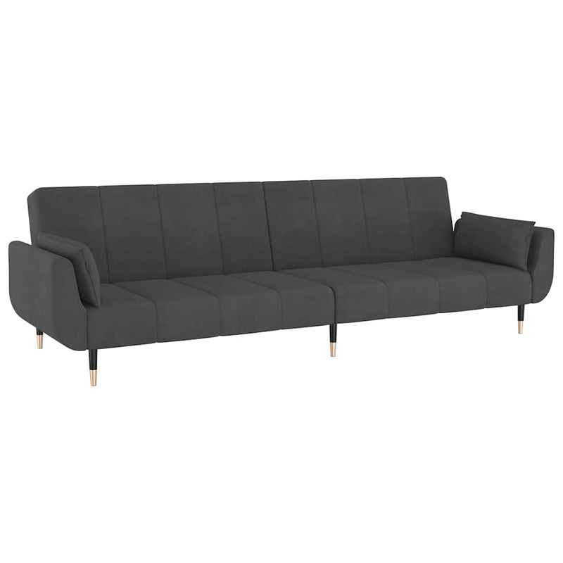 Canapea extensibilă cu 2 locuri, 2 perne, gri închis, catifea