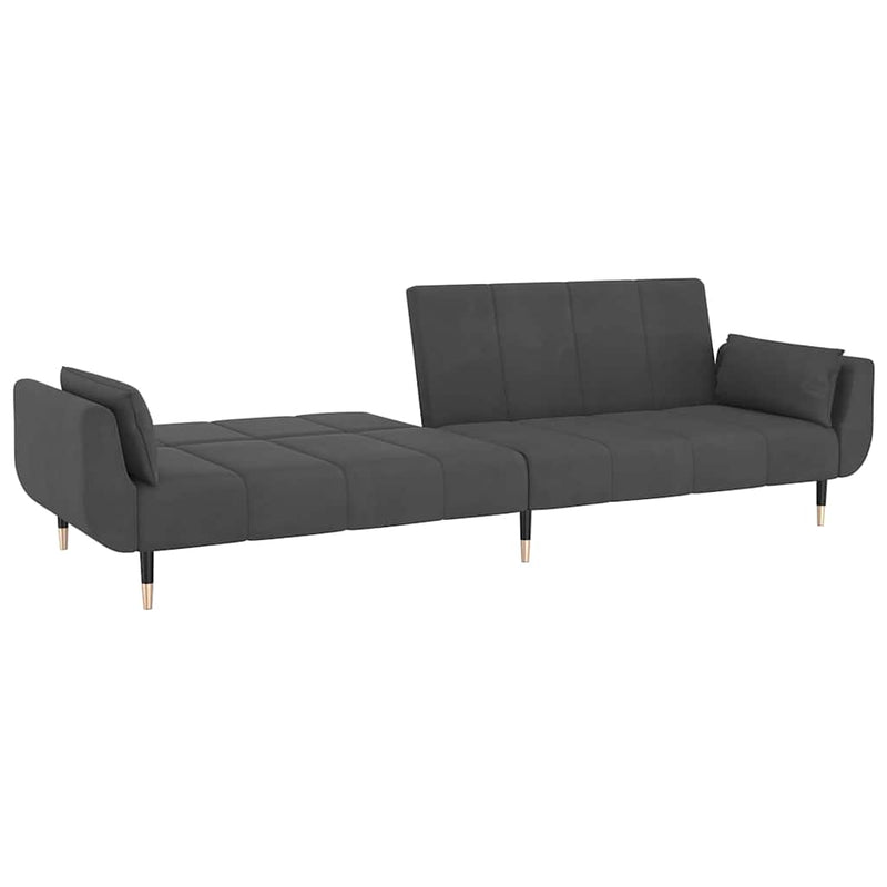 Canapea extensibilă cu 2 locuri, 2 perne, gri închis, catifea