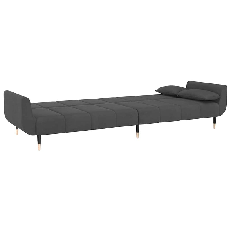 Canapea extensibilă cu 2 locuri, 2 perne, gri închis, catifea