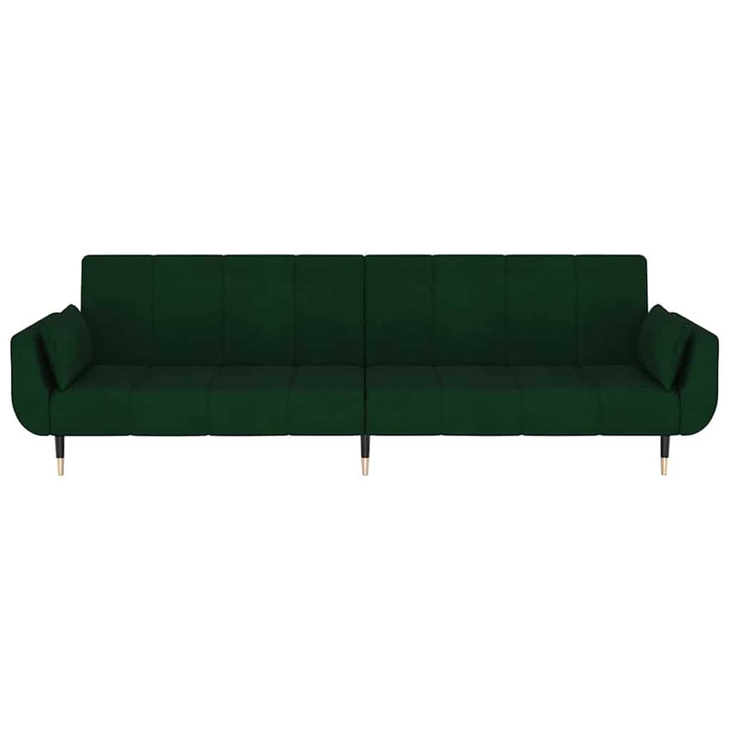 Canapea extensibilă cu 2 locuri, 2 perne, verde închis, catifea