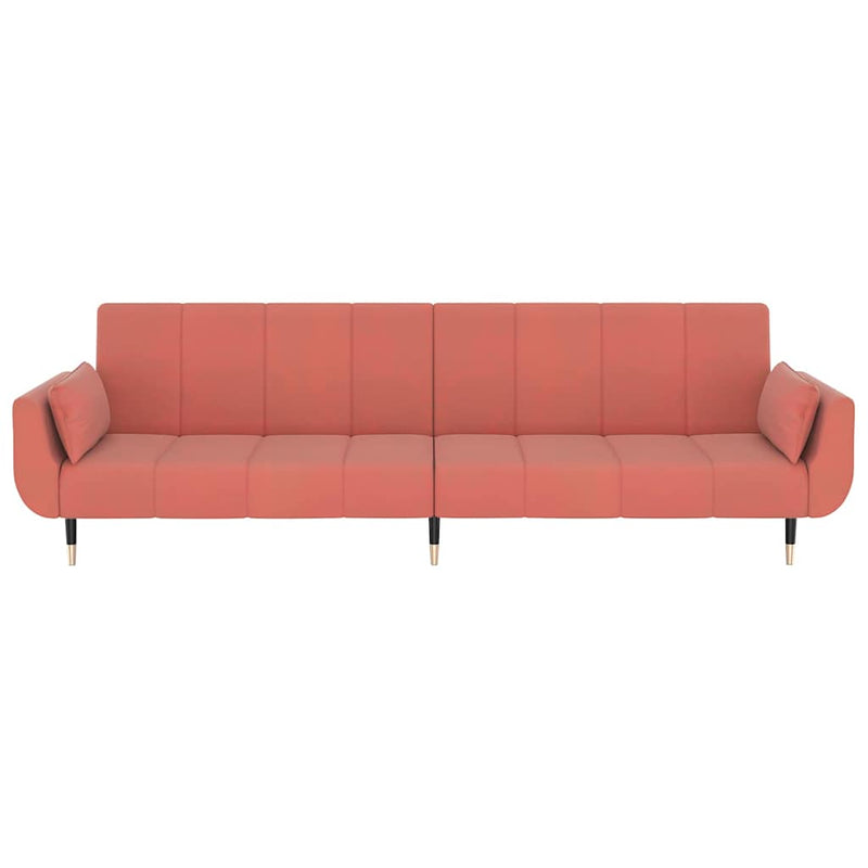 Canapea extensibilă cu 2 locuri, 2 perne, roz, catifea
