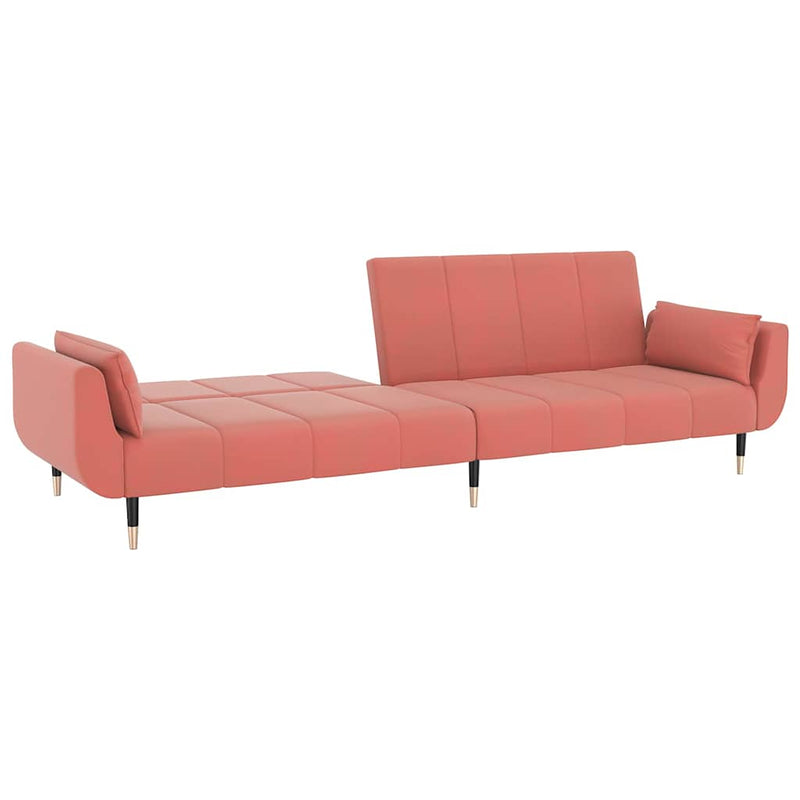 Canapea extensibilă cu 2 locuri, 2 perne, roz, catifea