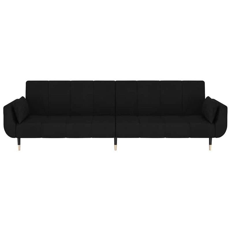 Canapea extensibilă cu 2 locuri, 2 perne, negru, catifea