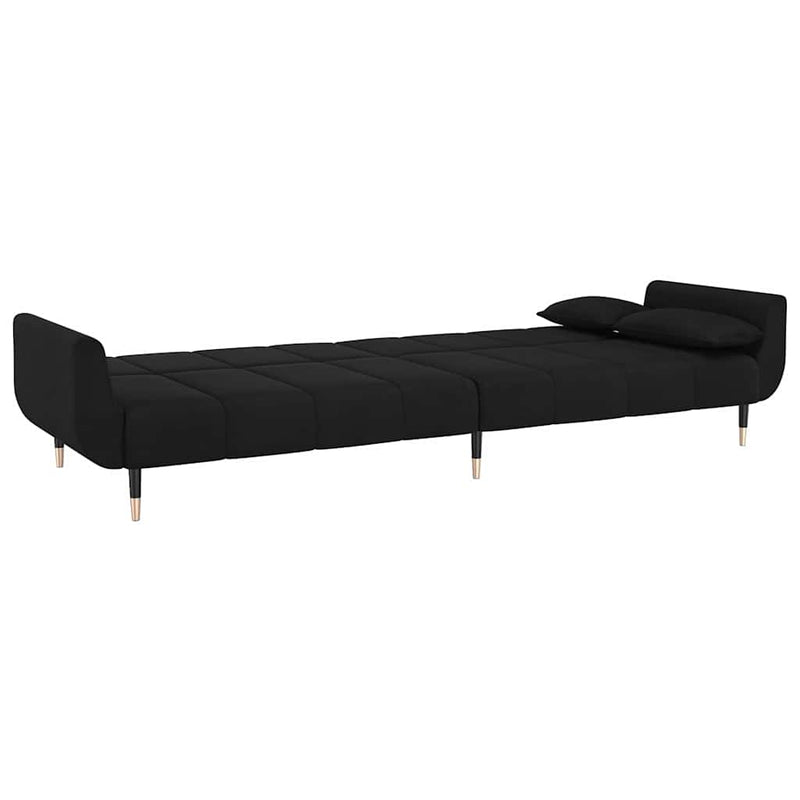 Canapea extensibilă cu 2 locuri, 2 perne, negru, catifea