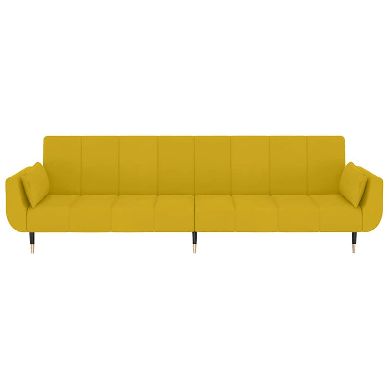 Canapea extensibilă cu 2 locuri, 2 perne, galben, catifea