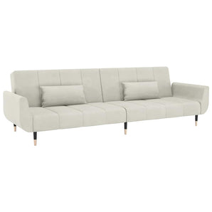 Canapea extensibilă cu 2 locuri, 2 perne, crem, catifea
